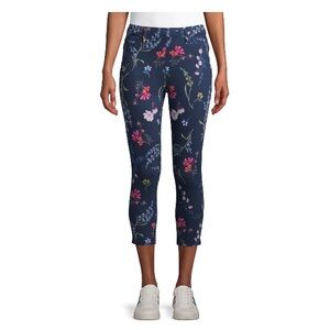 Time and Tru Capri  Leggings Floral Print Navy Pants Size 12 - 14
